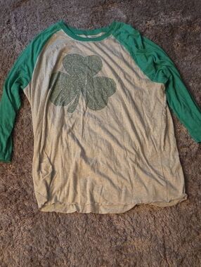 Green & Cream Raglan Shamrock Tee